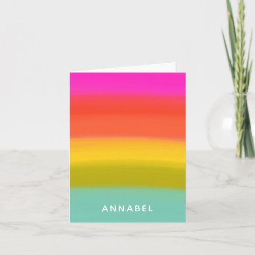 Colorful Watercolor Bright Rainbow Stripes Name Note Card