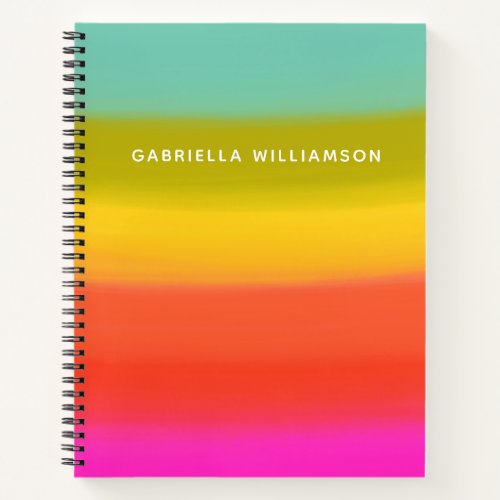 Colorful Watercolor Bright Rainbow Stripes Name Notebook