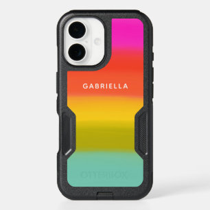 Colorful Watercolor Bright Rainbow Stripes Name iPhone 16 Case