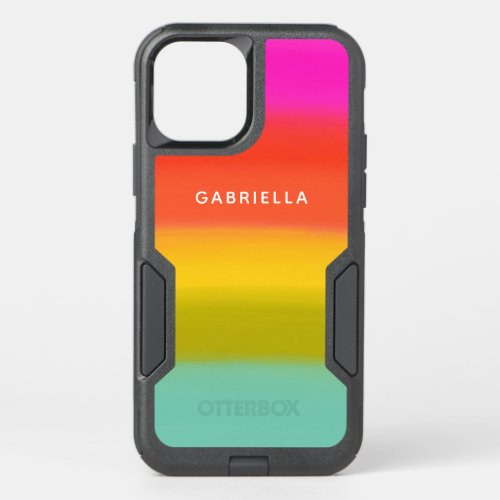 Colorful Watercolor Bright Rainbow Stripes Name OtterBox Commuter iPhone 12 Case