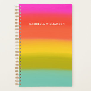 Colorful Watercolor Bright Rainbow Stripes Name Planner