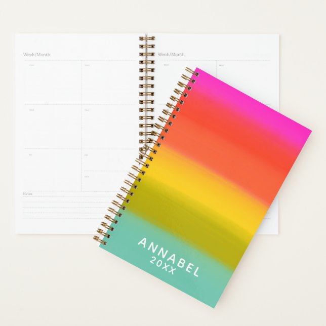 Colorful Watercolor Bright Rainbow Stripes Name Planner (Display)