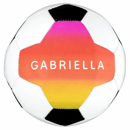 Colorful Watercolor Bright Rainbow Stripes Name Soccer Ball