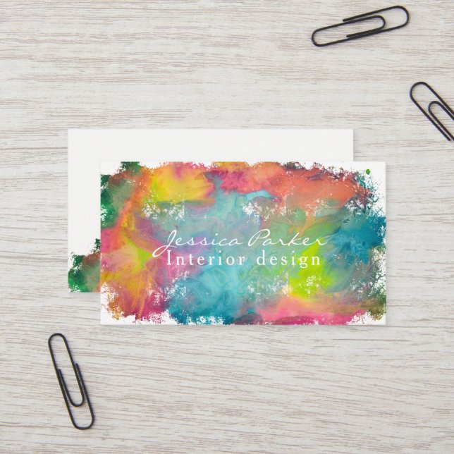 Colorful watercolor brushstroke business card (Front/Back In Situ)