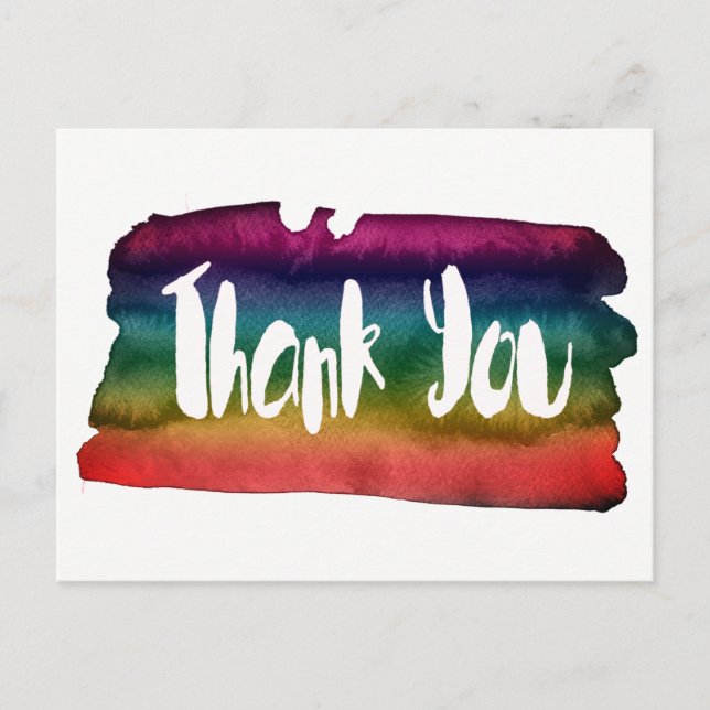 Colorful watercolor brushstroke Thank You Postcard (Front)