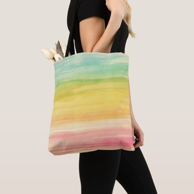 Colorful Watercolor Brushstrokes Tote Bag (Close Up)