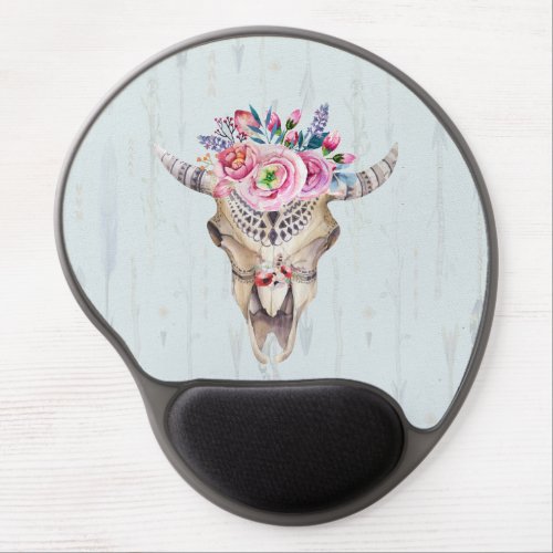 Colorful Watercolor Buffalo Skull With Horns Gel Mouse Pad
