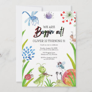 Colorful Watercolor Bugs Birthday Invitation
