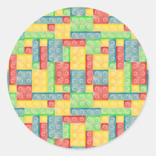 Colorful Watercolor Building Blocks Classic Round Sticker