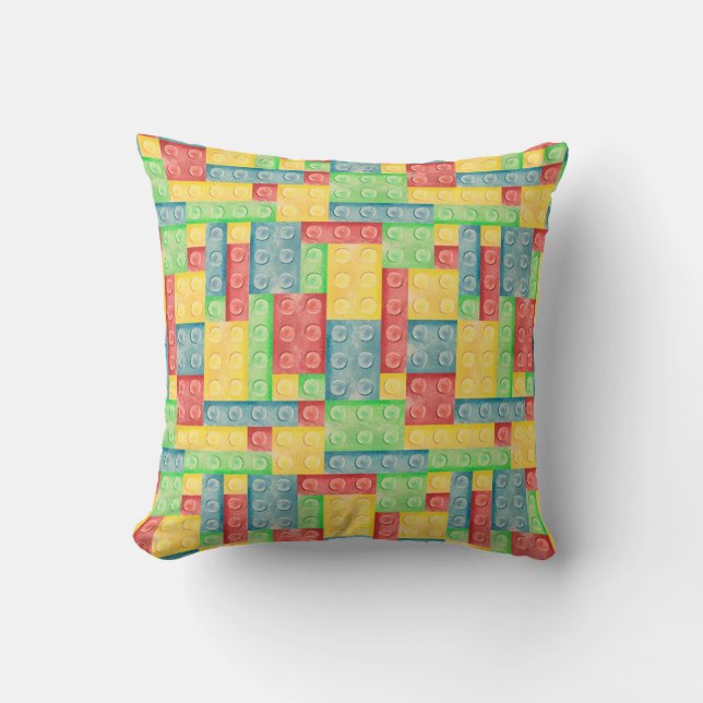 Colorful Watercolor Building Blocks Throw Pillow (Front)