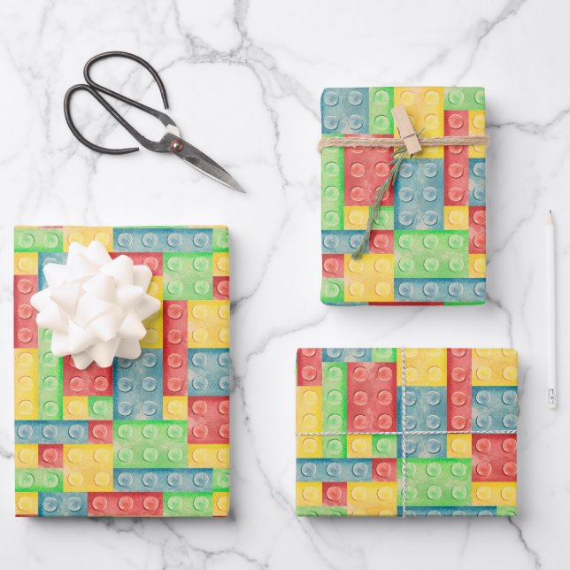 Colorful Watercolor Building Blocks Wrapping Paper Sheets (Front)