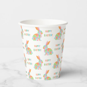 Colorful Watercolor Bunnies And Happy Easter Text Paper Cups
