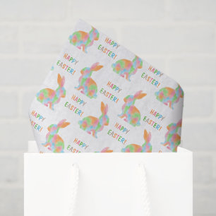 Colorful Watercolor Bunnies And Happy Easter Text Tissue Paper