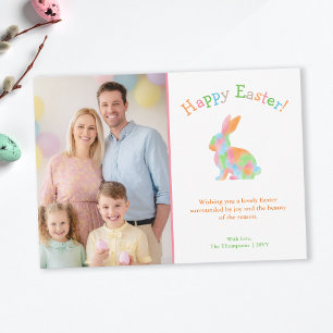 Colorful Watercolor Bunny Family Easter Photo Card