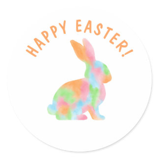 Colorful Watercolor Bunny Happy Easter Classic Round Sticker