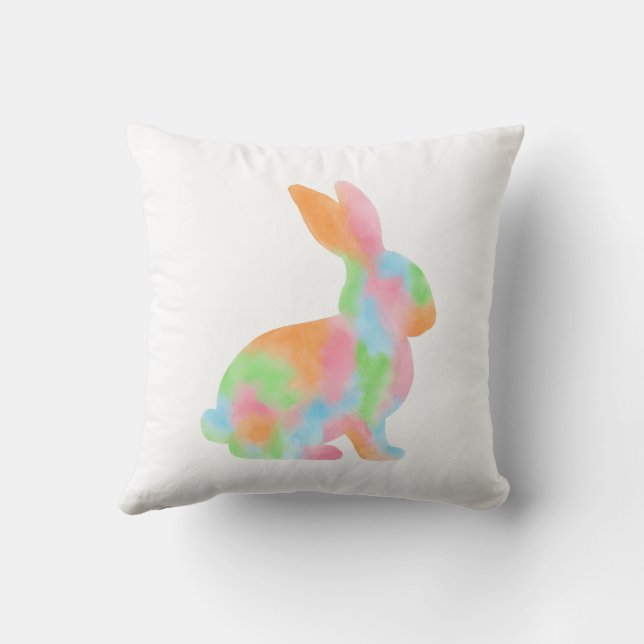 Colorful Watercolor Bunny Shape Cute Easter Throw Pillow (Back)