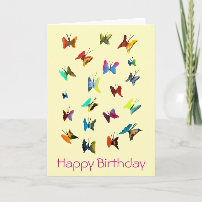 Colorful watercolor butterflies card (Front)