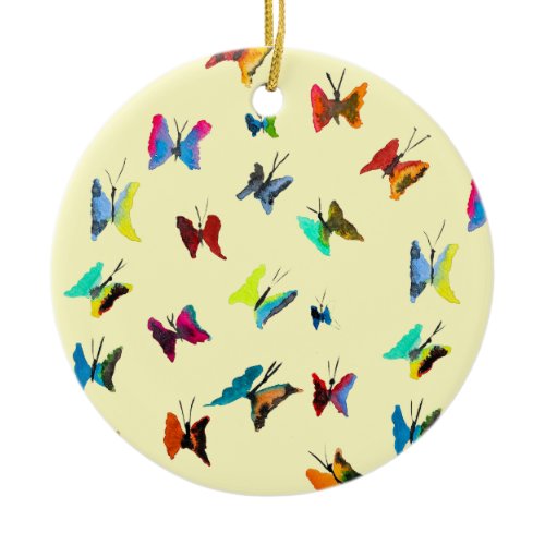 Colorful watercolor butterflies ceramic ornament