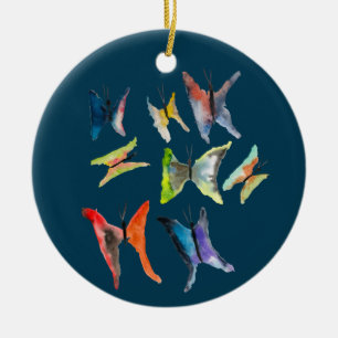 Colorful watercolor butterflies ceramic ornament