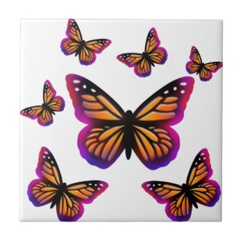 Colorful Watercolor Butterflies Ceramic Tile by Omtastic at Zazzle