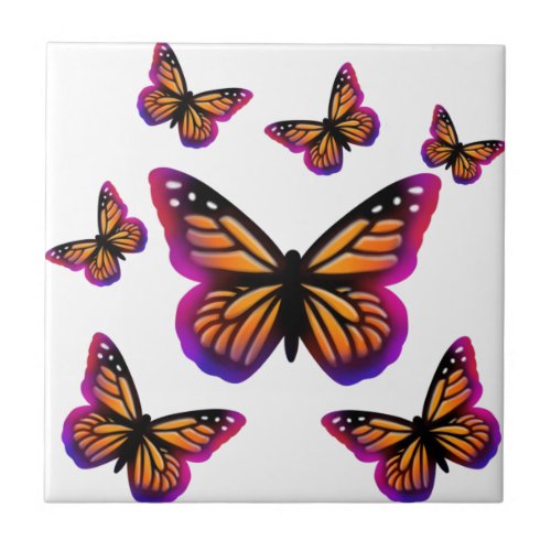 Colorful watercolor butterflies ceramic tile