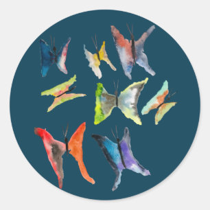 Colorful watercolor butterflies classic round stic sticker