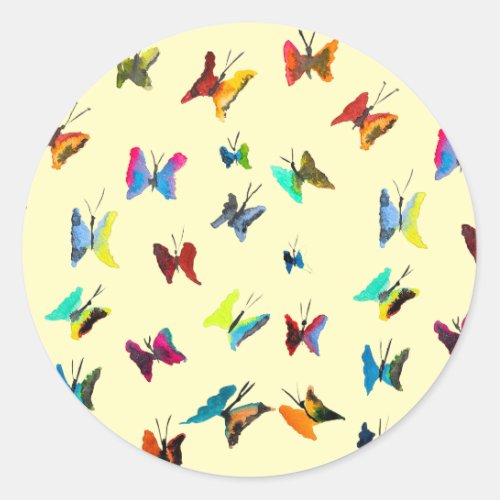 Colorful watercolor butterflies classic round sticker