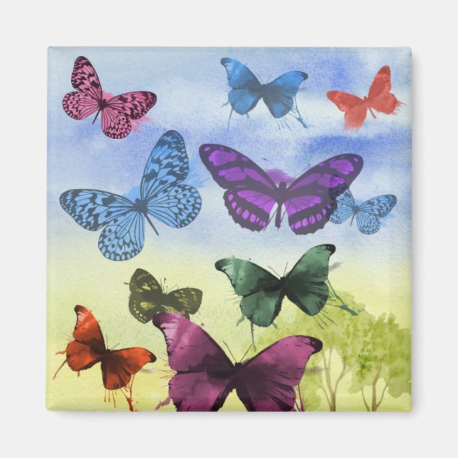 Colorful watercolor butterflies illustration magnet (Front)