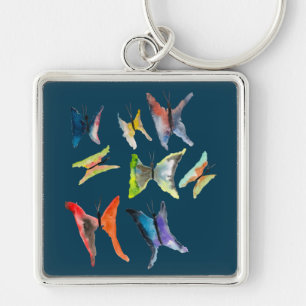 Colorful watercolor butterflies keychain