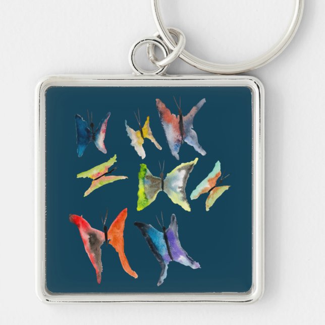 Colorful watercolor butterflies keychain (Front)