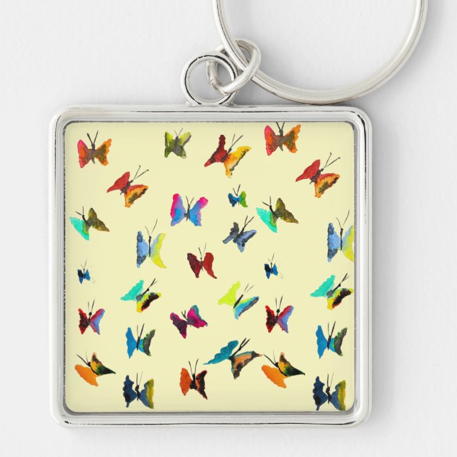 Colorful watercolor butterflies keychain (Front)