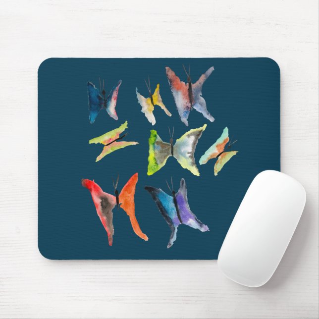 Colorful watercolor butterflies mouse pad (With Mouse)