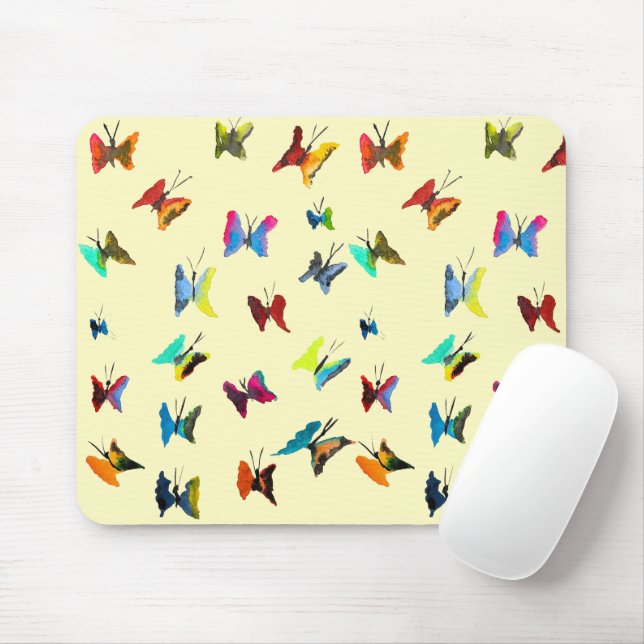 Colorful watercolor butterflies mouse pad (With Mouse)
