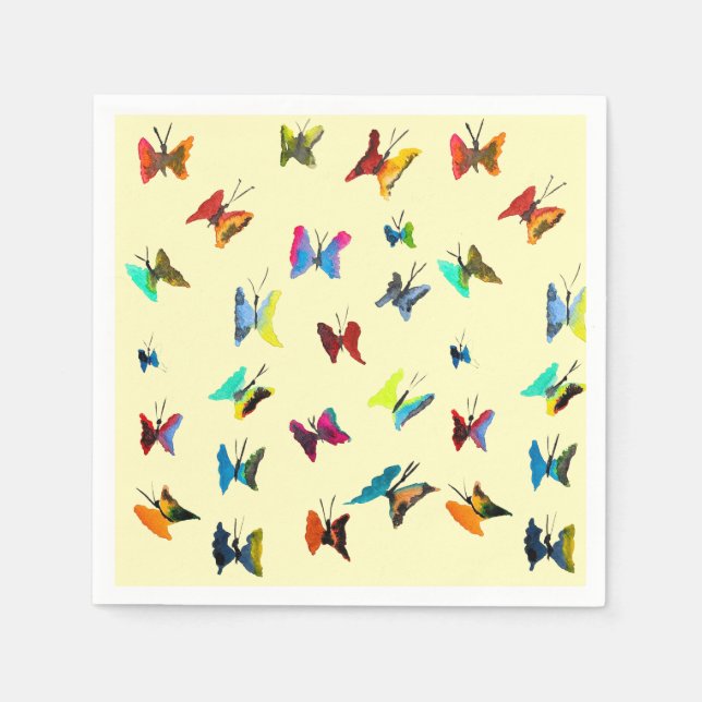 Colorful watercolor butterflies napkins (Front)