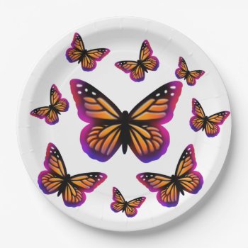 Colorful Watercolor Butterflies Paper Plates by Omtastic at Zazzle