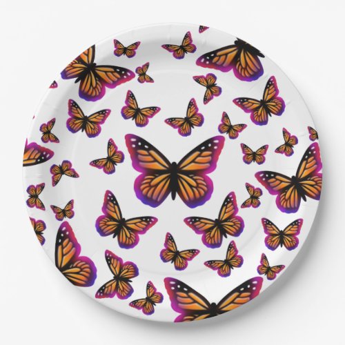 Colorful watercolor butterflies paper plates
