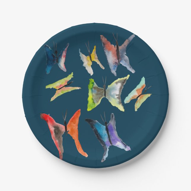 Colorful watercolor butterflies paper plates (Front)