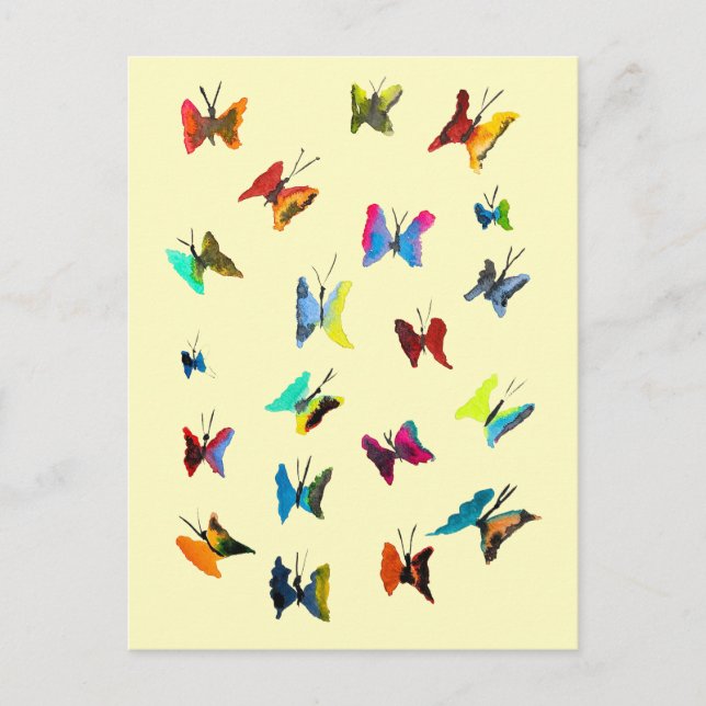 Colorful watercolor butterflies postcard (Front)