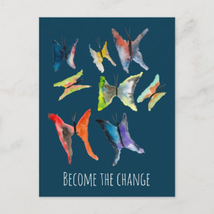 Colorful watercolor butterflies postcard