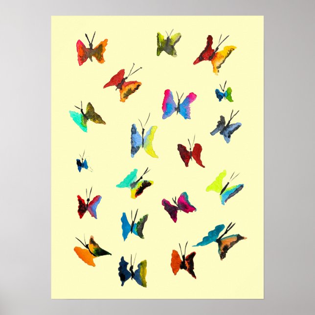 Colorful watercolor butterflies poster (Front)
