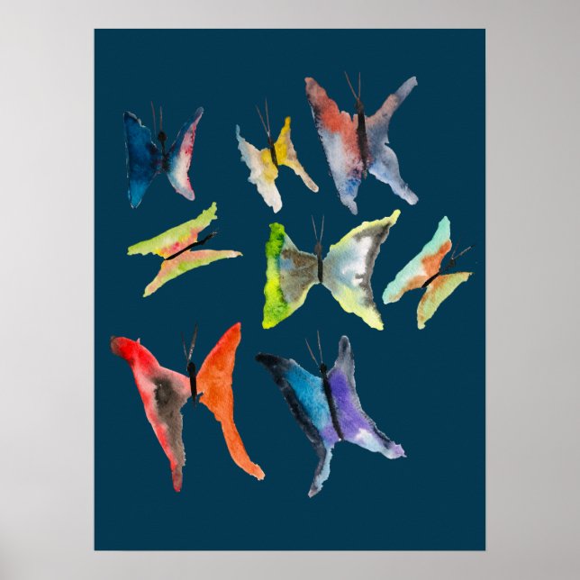 Colorful watercolor butterflies poster (Front)