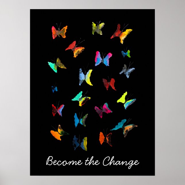 Colorful watercolor butterflies slogan poster (Front)