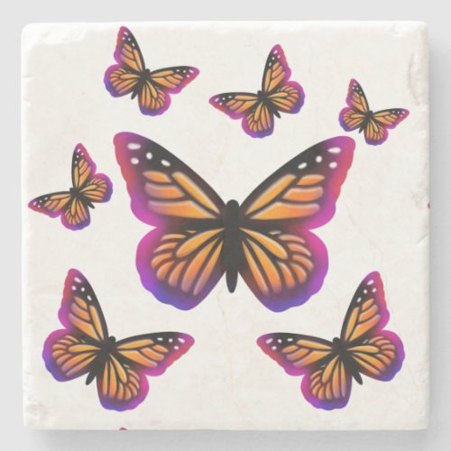 Colorful watercolor butterflies stone coaster
