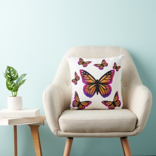 Colorful watercolor butterflies throw pillow