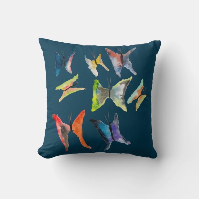 Colorful watercolor butterflies throw pillow (Front)