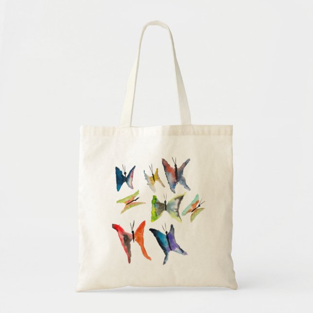 Colorful watercolor butterflies tote bag (Front)