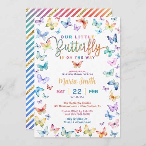Colorful Watercolor Butterfly Baby Shower Invitation