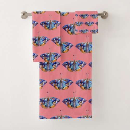 Colorful watercolor butterfly bath towel set