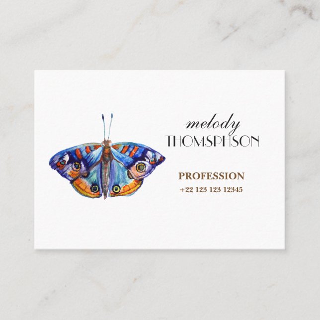 Colorful watercolor butterfly business card (Front)