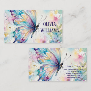 Colorful Watercolor Butterfly Floral Business Card